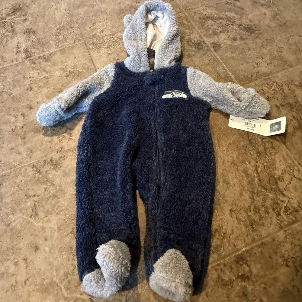 NFL Seahawks Navy and Light Gray teddy bear Plush Baby One-Piece suit